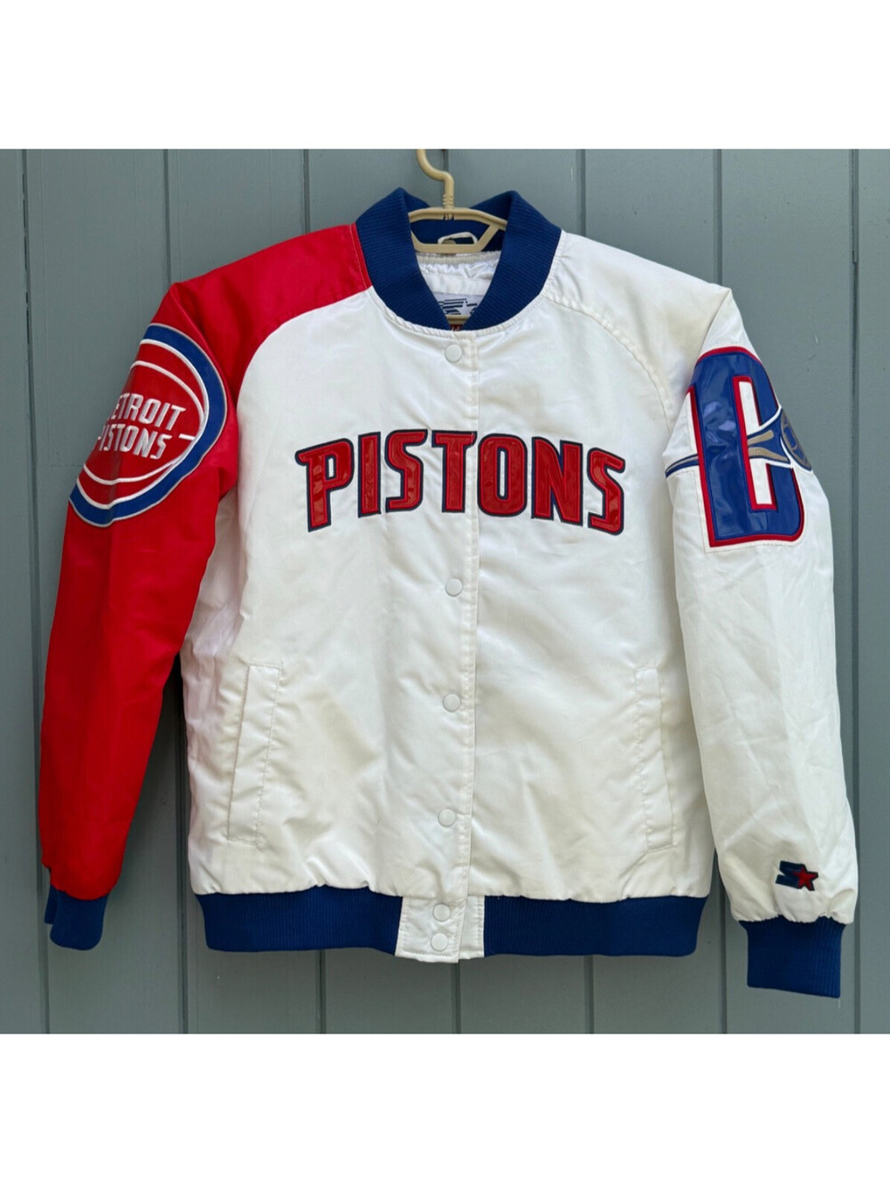 Detroit Pistons Quilt Lined Front Snap Starter Jacket Mens Appliques Size XL